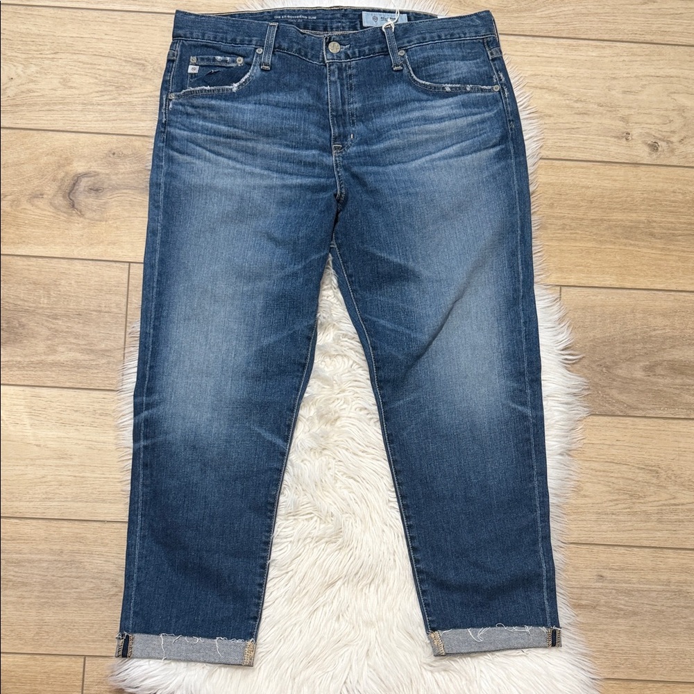 AG Adriano Goldschmied Washed Blue Relaxed Capri Jeans